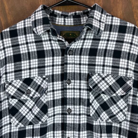 Anchorage Expedition Mens Shirt Black White Plaid Cotton Flannel Outdoors Large - Picture 2 of 12